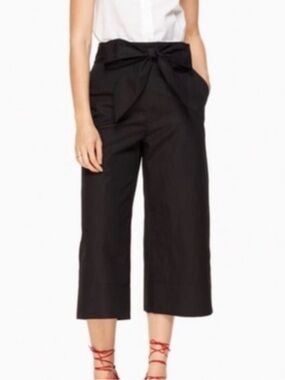 Kate Spade Slub Cotton Linen Wide Leg Culottes with Tie Front Size 10